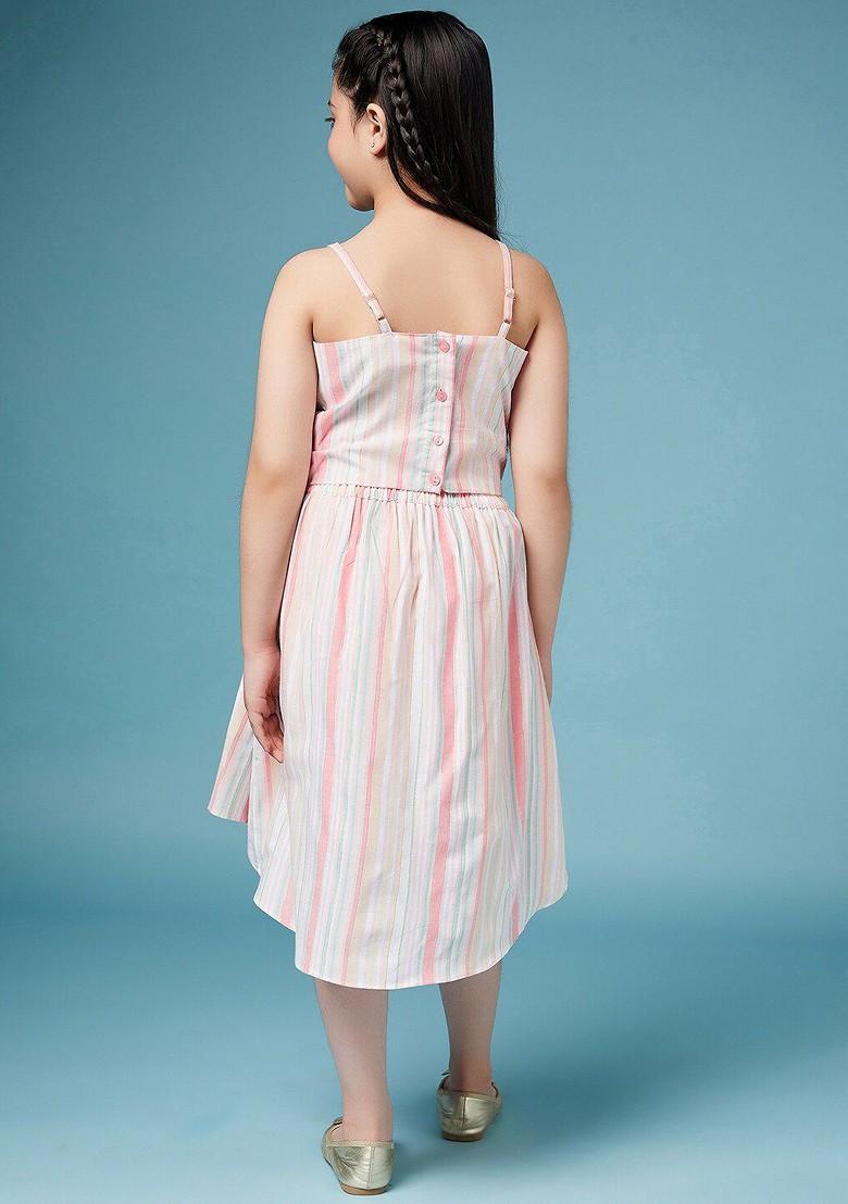 Cream Embroidered Poly Blend Co Ord Set For Girlss