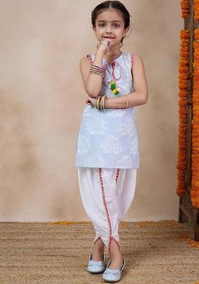 Grey Printed Poly Blend Salwar Kameez For Girls