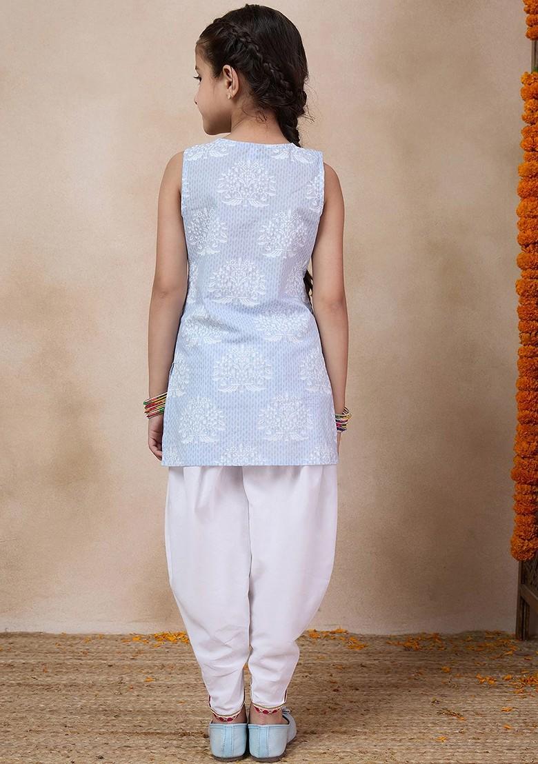 Grey Printed Poly Blend Salwar Kameez For Girls