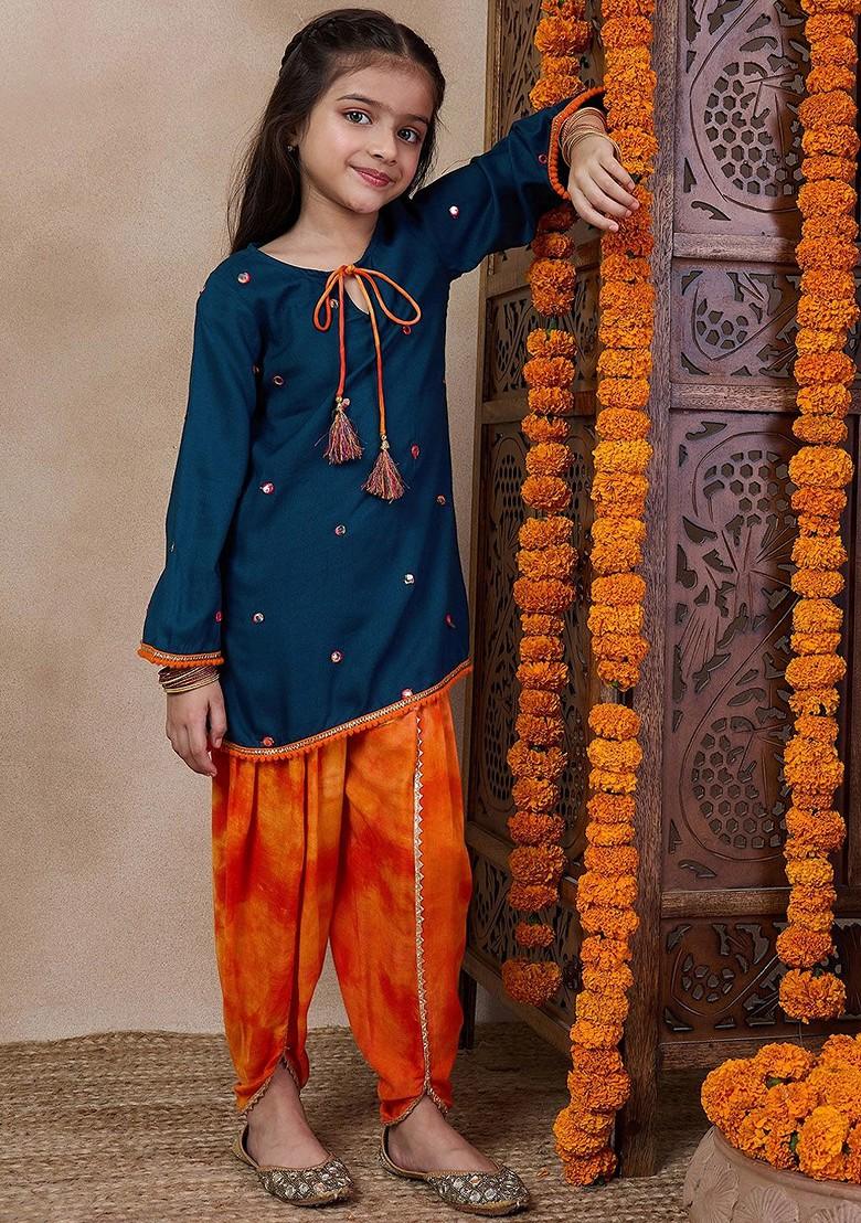 Blue Embroidered Poly Blend Salwar Kameez For Girls