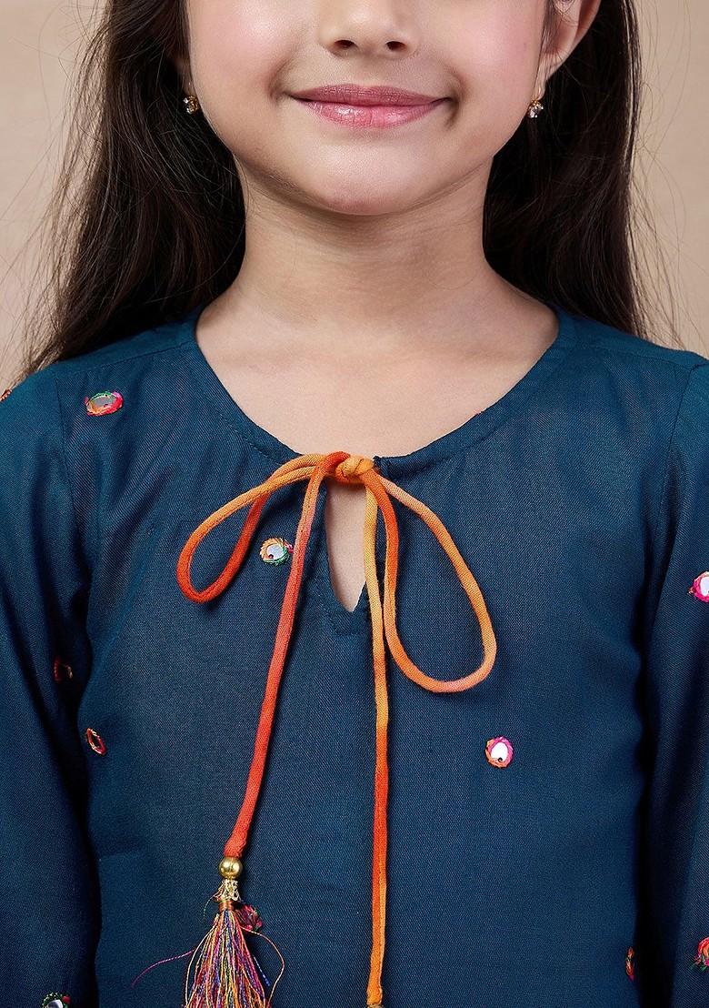 Blue Embroidered Poly Blend Salwar Kameez For Girls