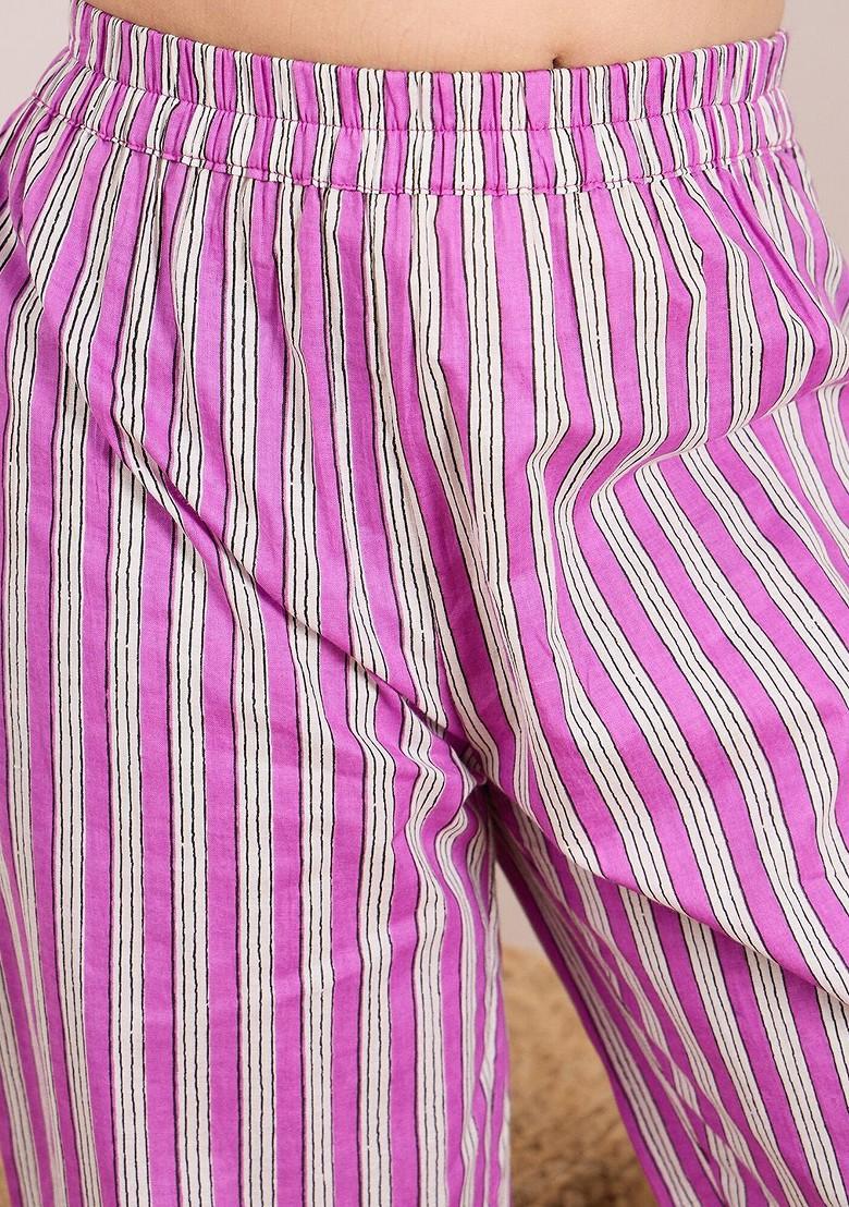 Purple Printed Poly Blend Palazzo Set With Dupatta For Girls