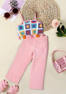 Pink Printed Poly Blend Co Ord Set For Girlss