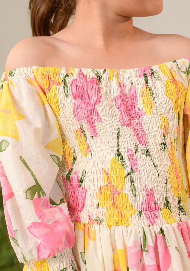 White Printed Poly Blend Palazzo Set With Dupatta For Girls