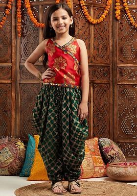 Green Printed Poly Blend Salwar Kameez For Girls