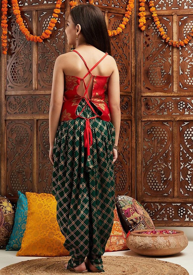 Green Printed Poly Blend Salwar Kameez For Girls