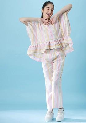 Pink Embroidered Poly Blend Co Ord Set For Girlss