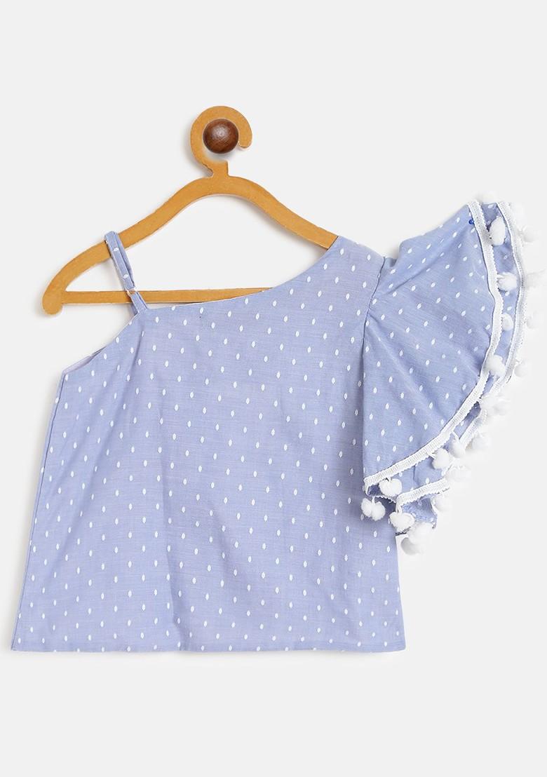 Blue Embroidered Poly Blend Co Ord Set For Girlss