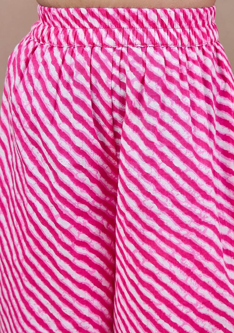 Pink Printed Poly Blend Salwar Kameez For Girls