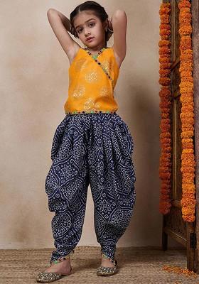 Yellow Printed Poly Blend Co Ord Set For Girlss