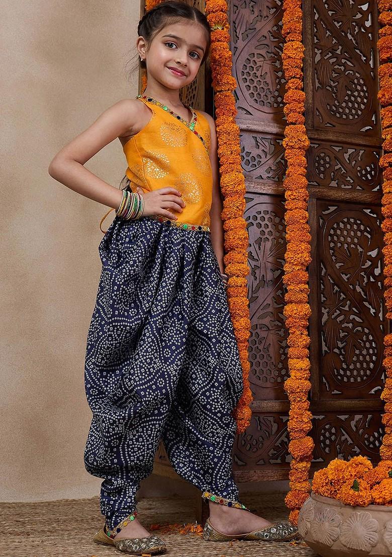 Yellow Printed Poly Blend Co Ord Set For Girlss