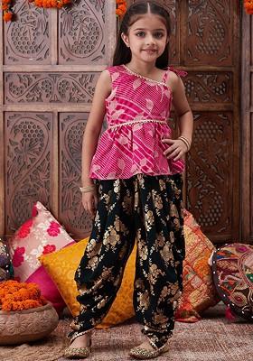 Magenta Printed Poly Blend Salwar Kameez For Girls