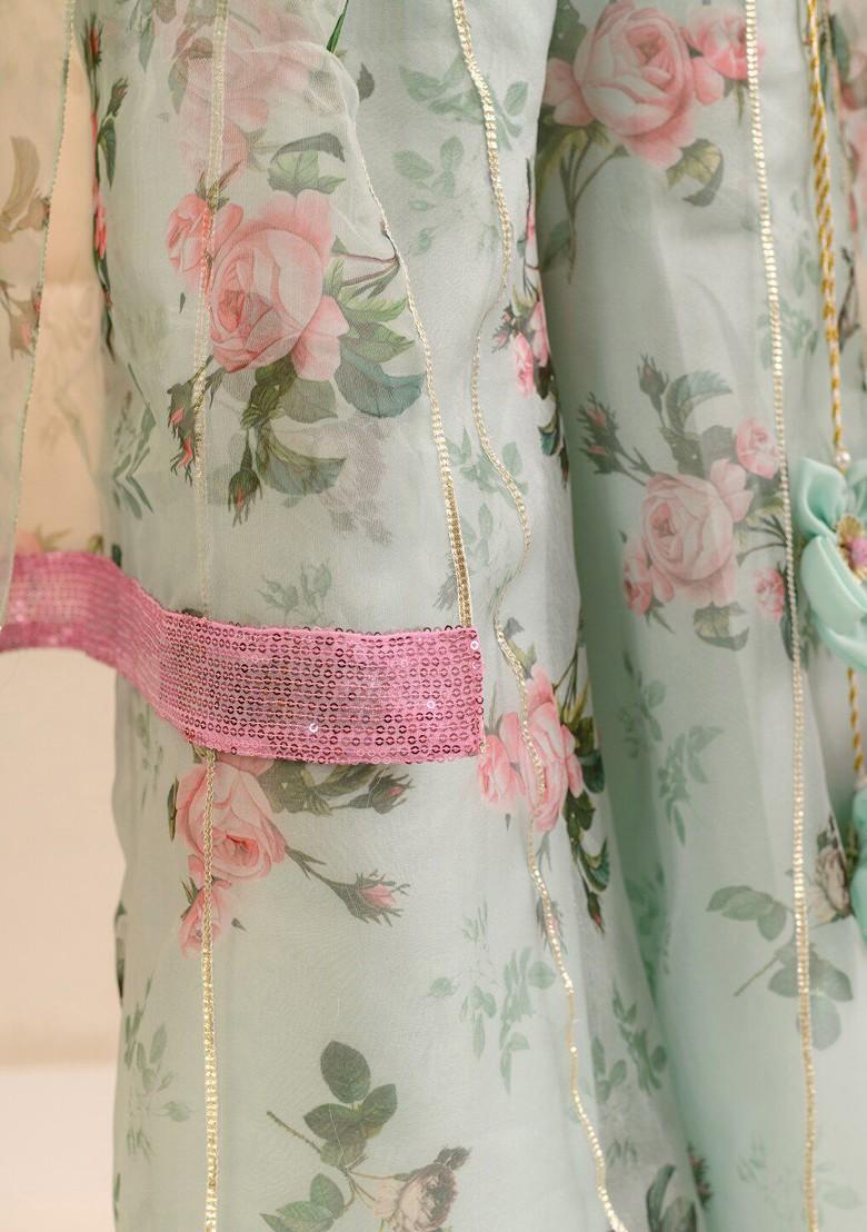 Green Embroidered Poly Blend Co Ord Set For Girlss