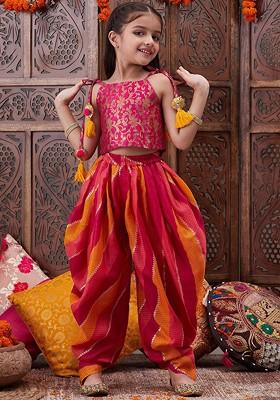 Fushcia Pink Printed Poly Blend Co Ord Set For Girlss