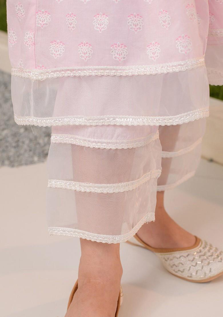 Pink Printed Poly Blend Salwar Kameez With Dupatta For Girls