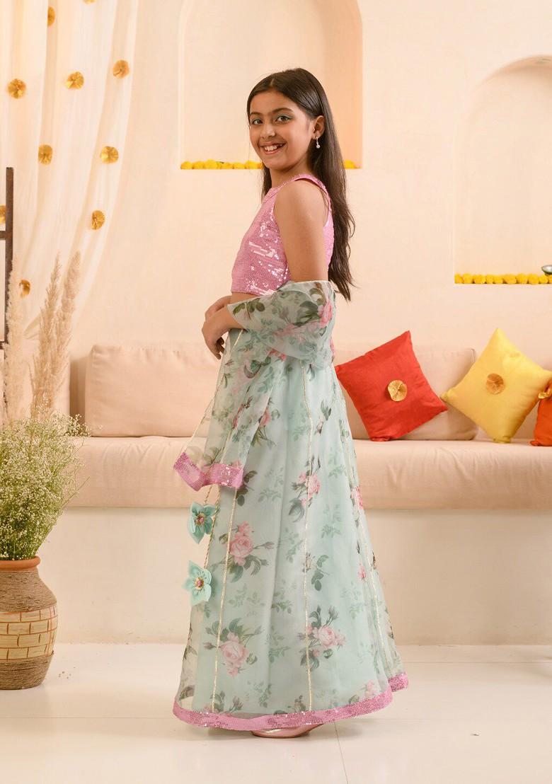 Green Embroidered Poly Blend Co Ord Set For Girlss