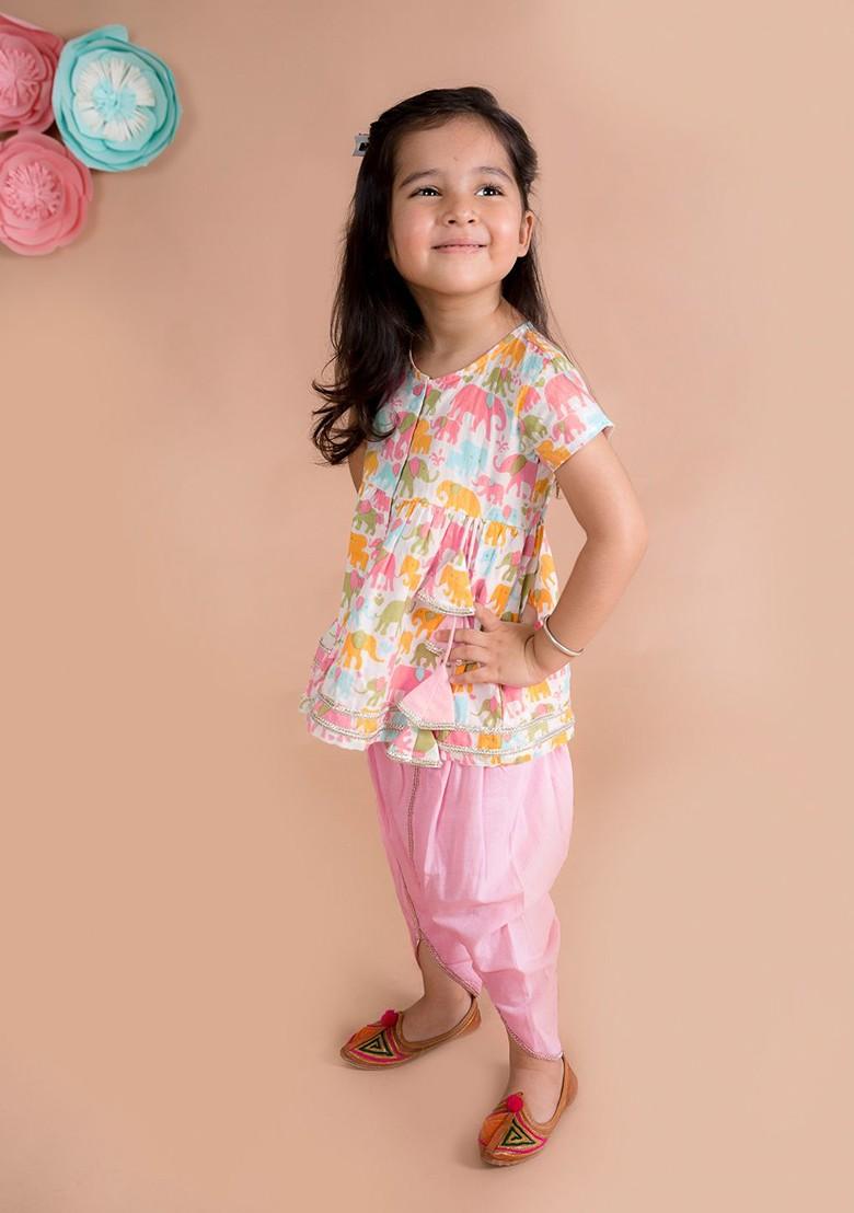 White Printed Poly Blend Salwar Kameez For Girls