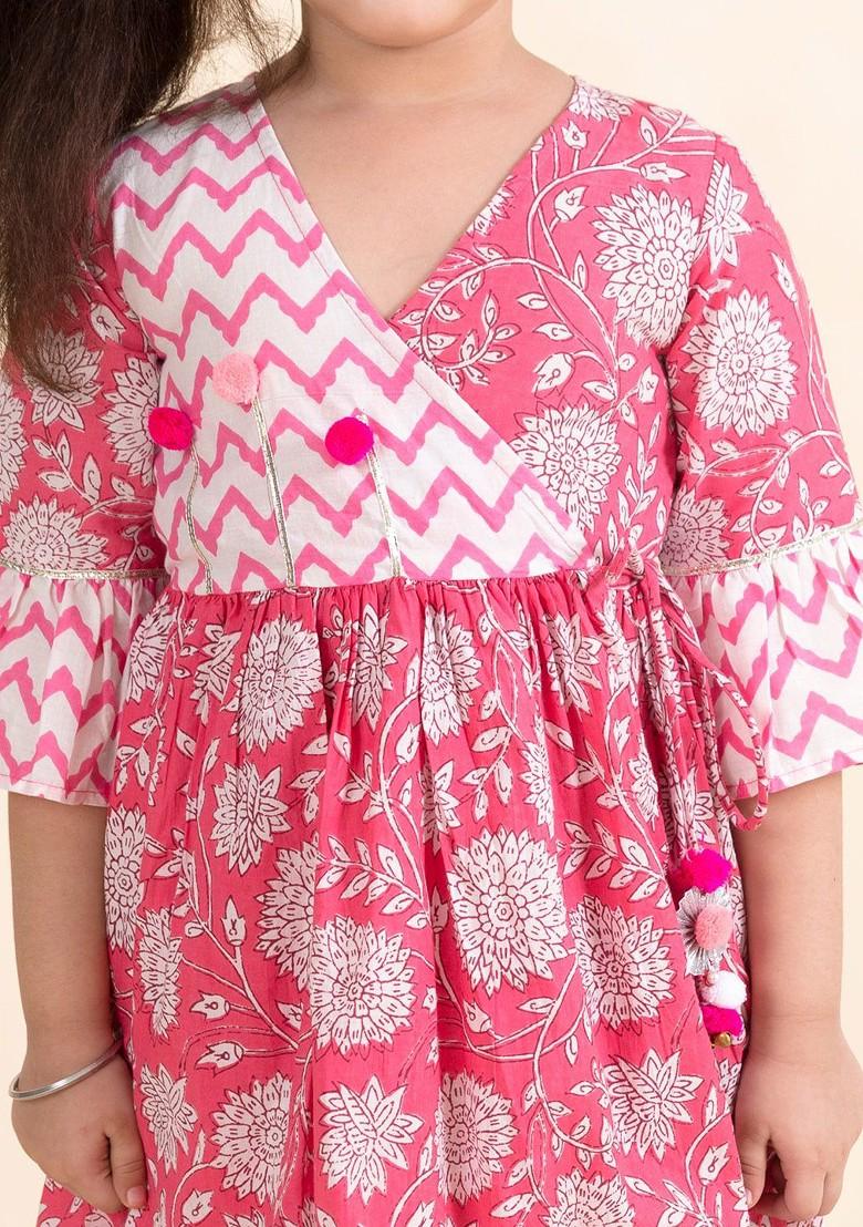 Pink Embroidered Poly Blend Salwar Kameez With Dupatta For Girls