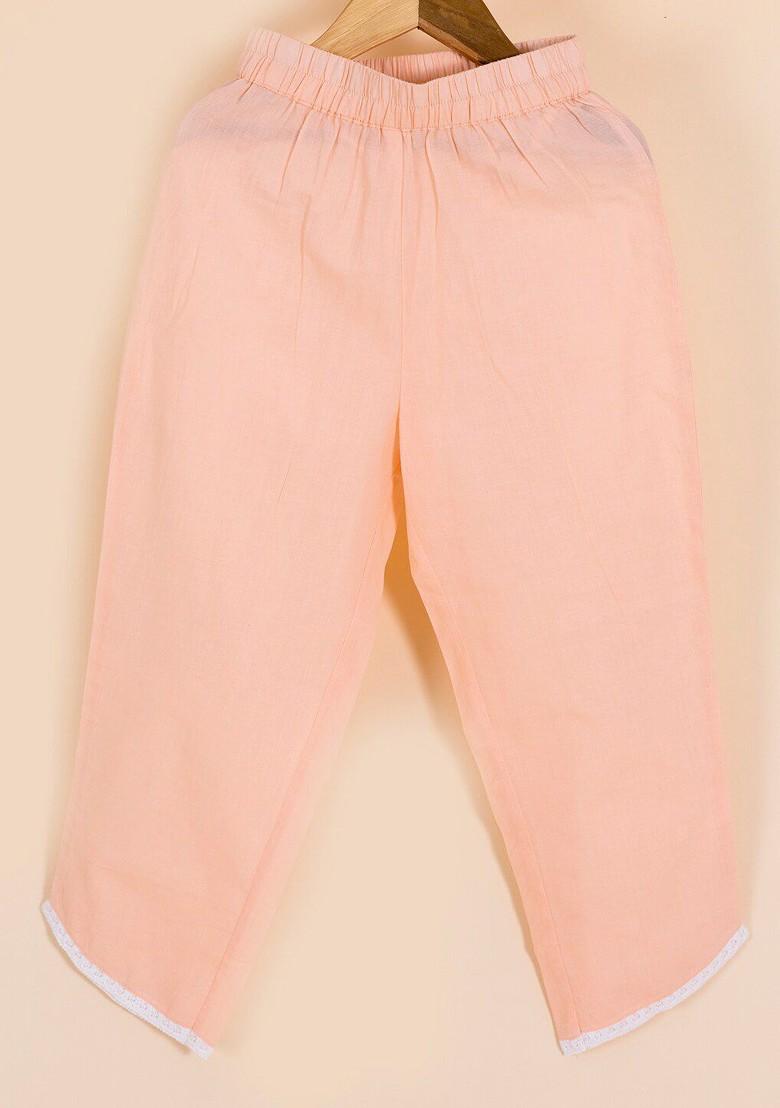 Peach Embroidered Poly Blend Salwar Kameez With Dupatta For Girls