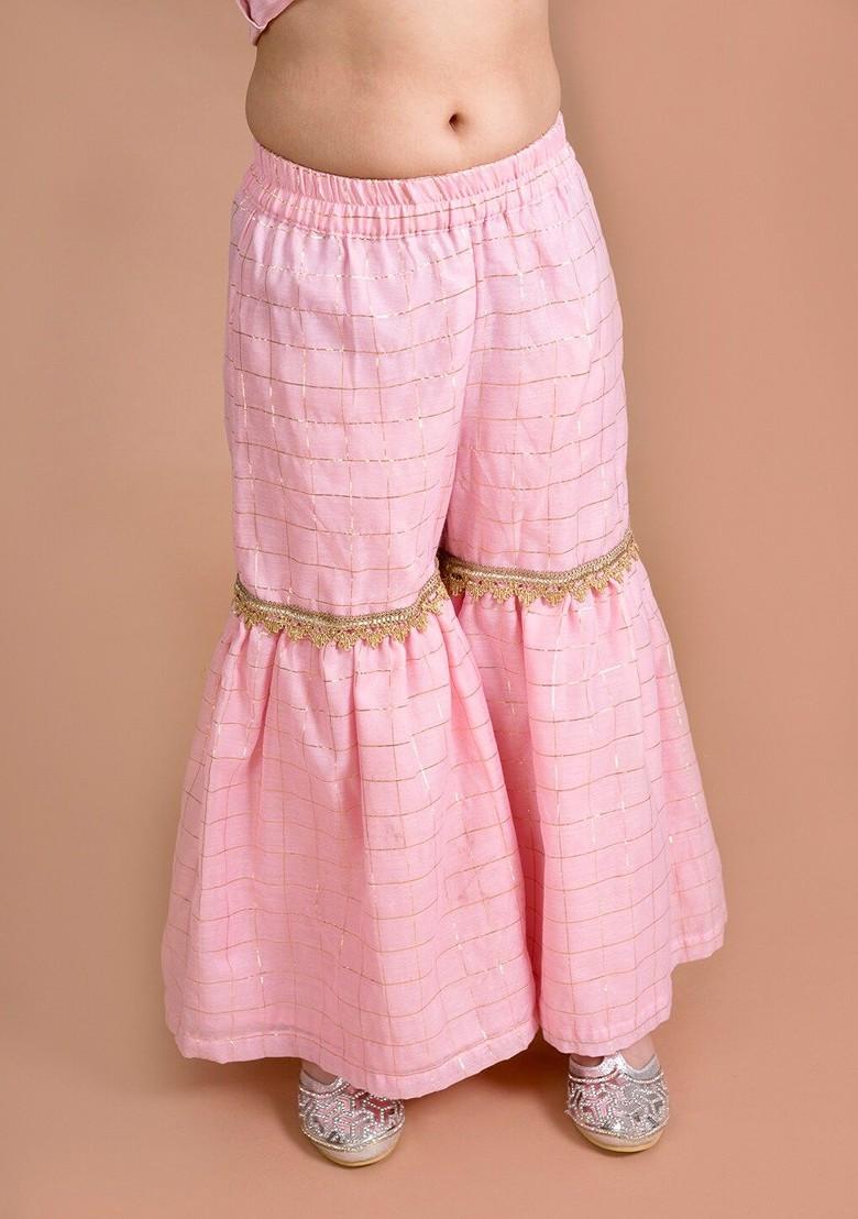 Pink Printed Poly Blend Sharara Set With Dupatta For Girls