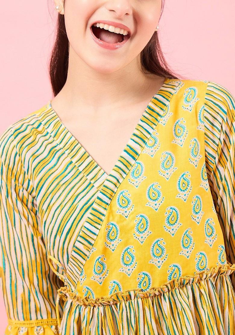 Yellow Embroidered Poly Blend Co Ord Set For Girlss