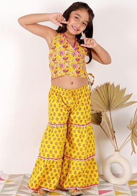 Girls Floral Printed Pure Cotton Top With Sharara Set