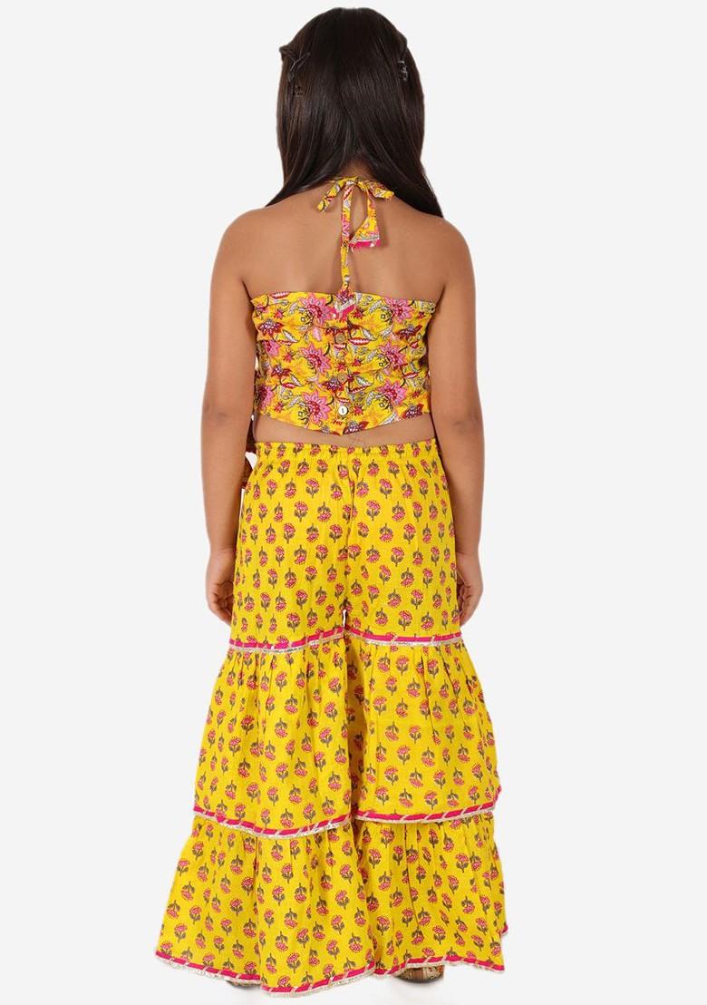 Girls Floral Printed Pure Cotton Top With Sharara Set