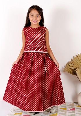 Girls Ethnic Motif Printed Gotta Patti Lehenga With Blouse