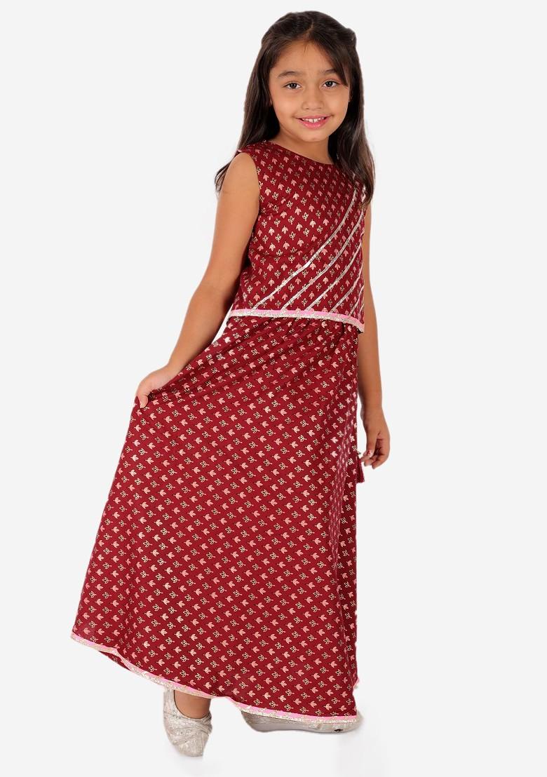 Girls Ethnic Motif Printed Gotta Patti Lehenga With Blouse