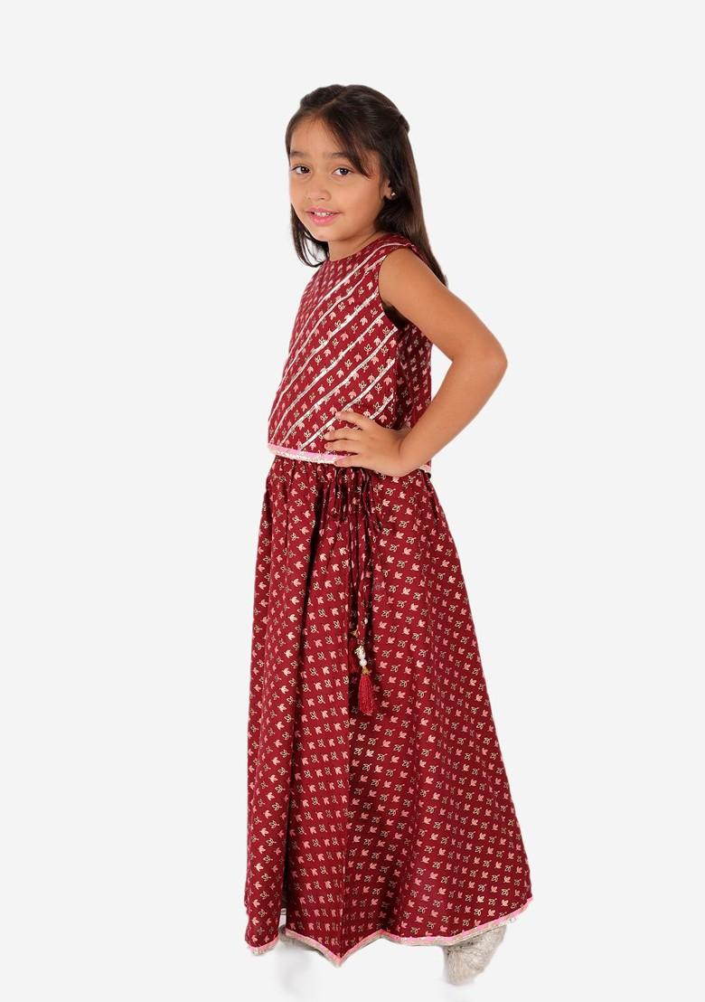 Girls Ethnic Motif Printed Gotta Patti Lehenga With Blouse