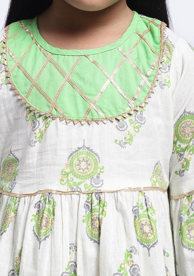 Girls Ethnic Motifs Printed Empire Gotta Patti Pure Cotton Kurta With Sharara
