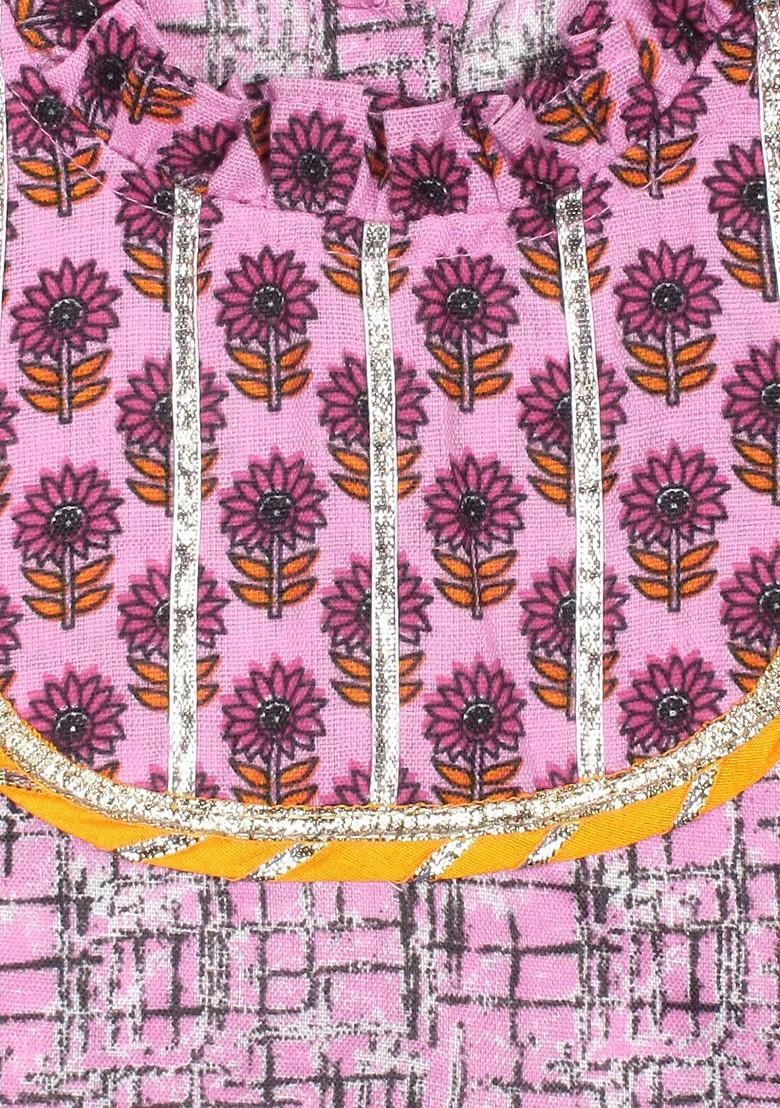 Girls Printed Ready To Wear Pure Cotton Lehenga And Blouse With Dupatta