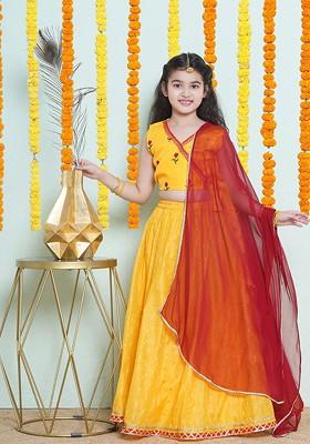 Yellow Girls Embroidered Gotta Patti Ready To Wear Lehenga And Blouse With Dupatta