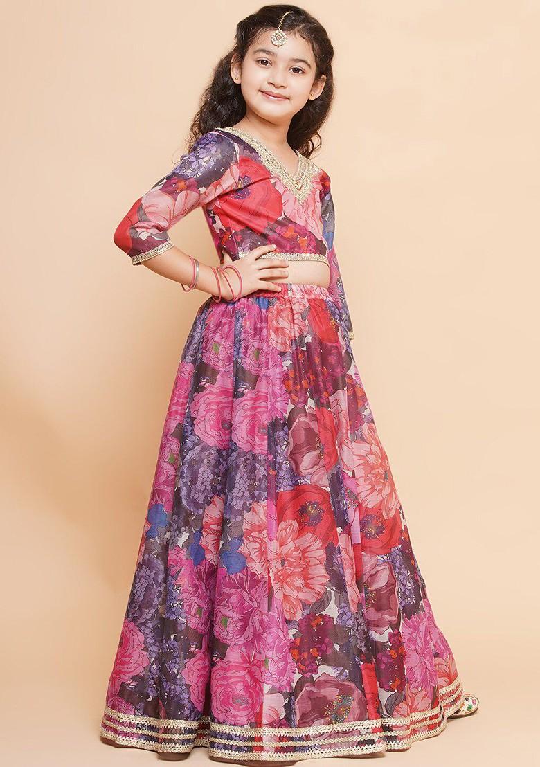 Purple Girls Printed Ready To Wear Lehenga And Blouse With Dupatta