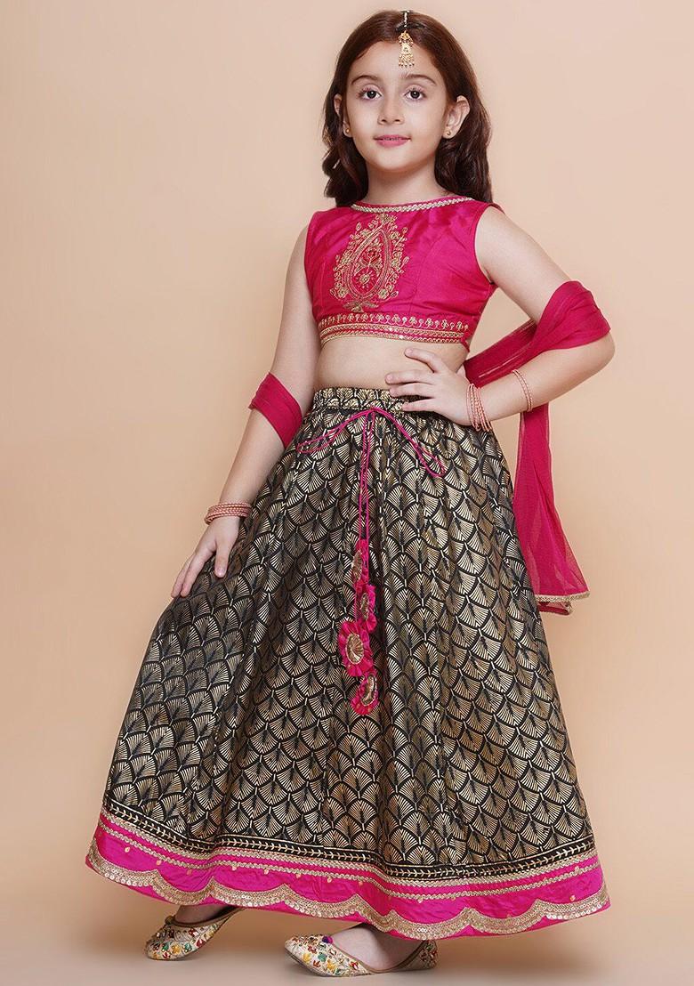 Black Girls Embroidered Gotta Patti Ready To Wear Lehenga And Blouse With Dupatta