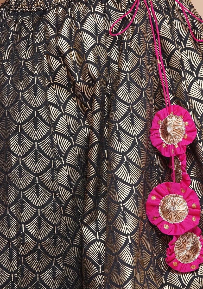 Black Girls Embroidered Gotta Patti Ready To Wear Lehenga And Blouse With Dupatta