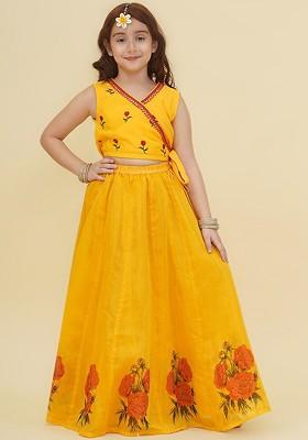 Yellow Girls Embroidered Ready To Wear Lehenga And