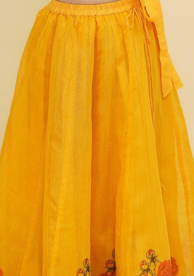Yellow Girls Embroidered Ready To Wear Lehenga And