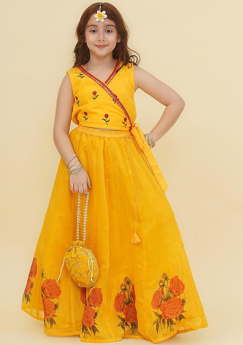 Yellow Girls Embroidered Ready To Wear Lehenga And