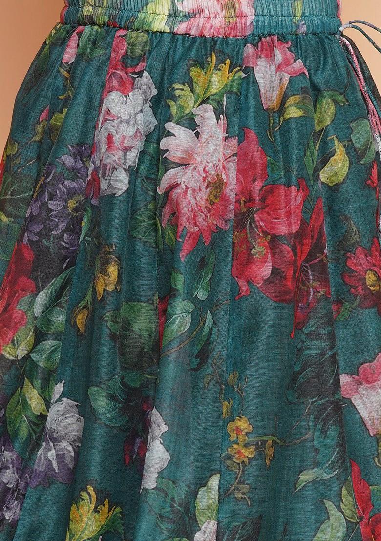 Green Girls Printed Ready To Wear Lehenga And Blouse With Dupatta