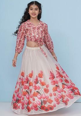 Grey Girls Printed Ready To Wear Lehenga And Blouse