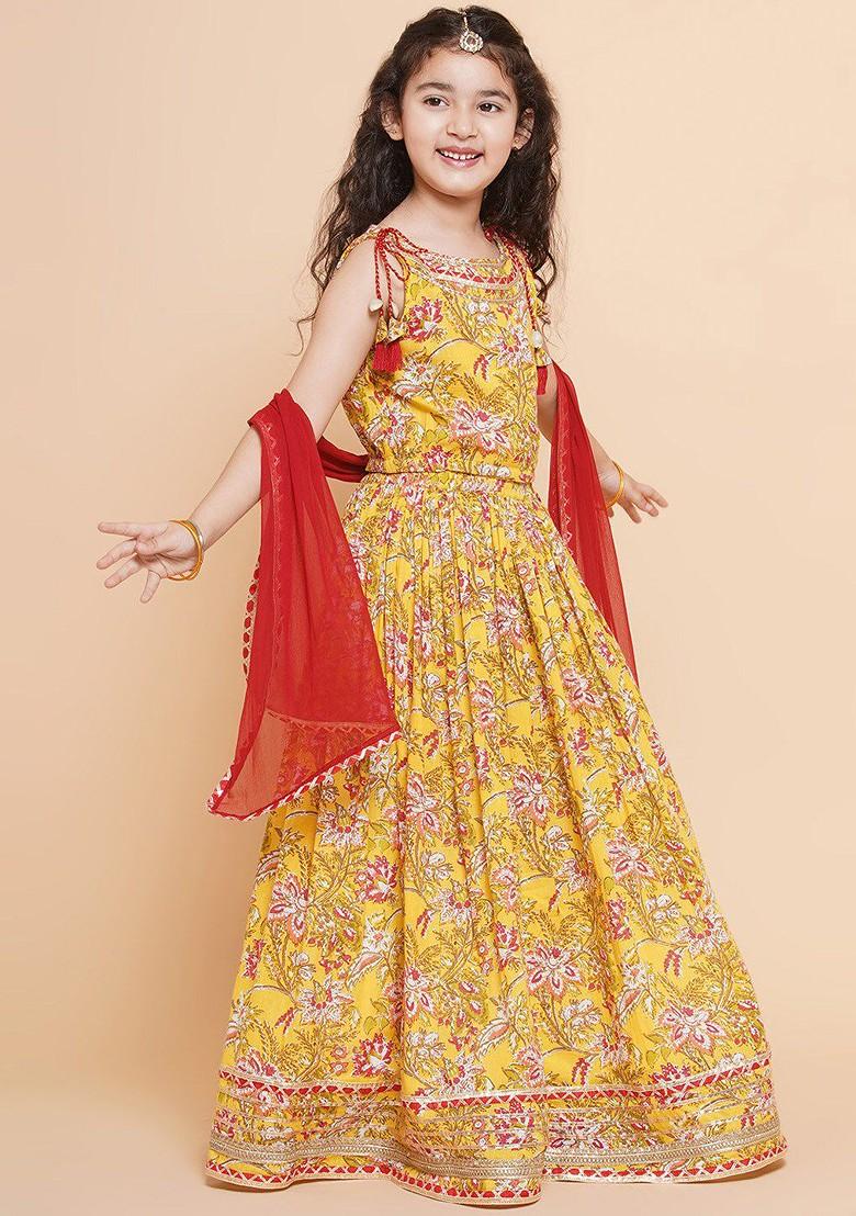 Yellow Girls Printed Ready To Wear Lehenga And Blouse With Dupatta