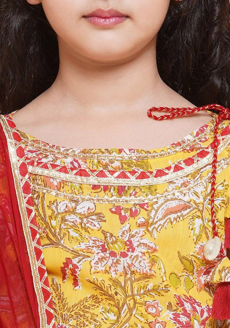 Yellow Girls Printed Ready To Wear Lehenga And Blouse With Dupatta