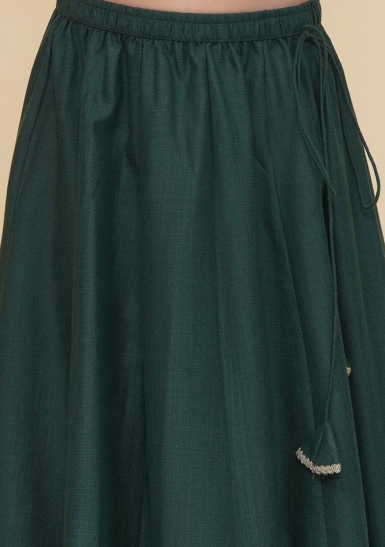 Green Girls Embroidered Thread Work Ready To Wear Lehenga And Blouse With Dupatta