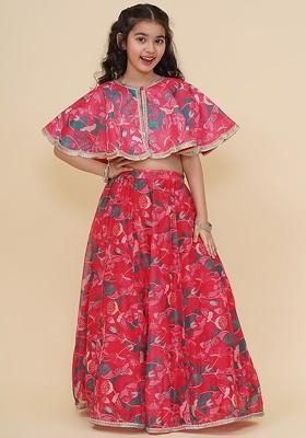 Pink Girls Printed Ready To Wear Lehenga And Blouse