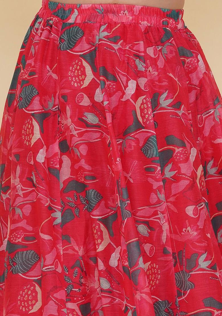 Pink Girls Printed Ready To Wear Lehenga And Blouse