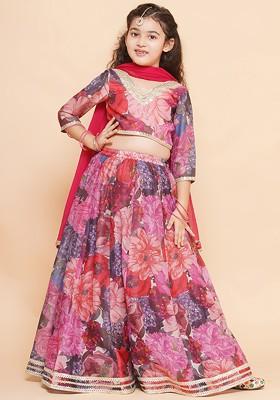 Purple Girls Printed Ready To Wear Lehenga And Blouse With Dupatta