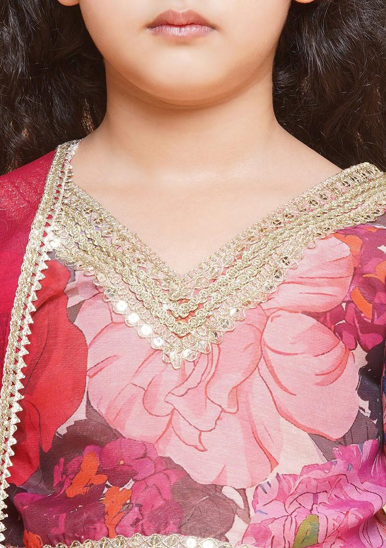 Purple Girls Printed Ready To Wear Lehenga And Blouse With Dupatta