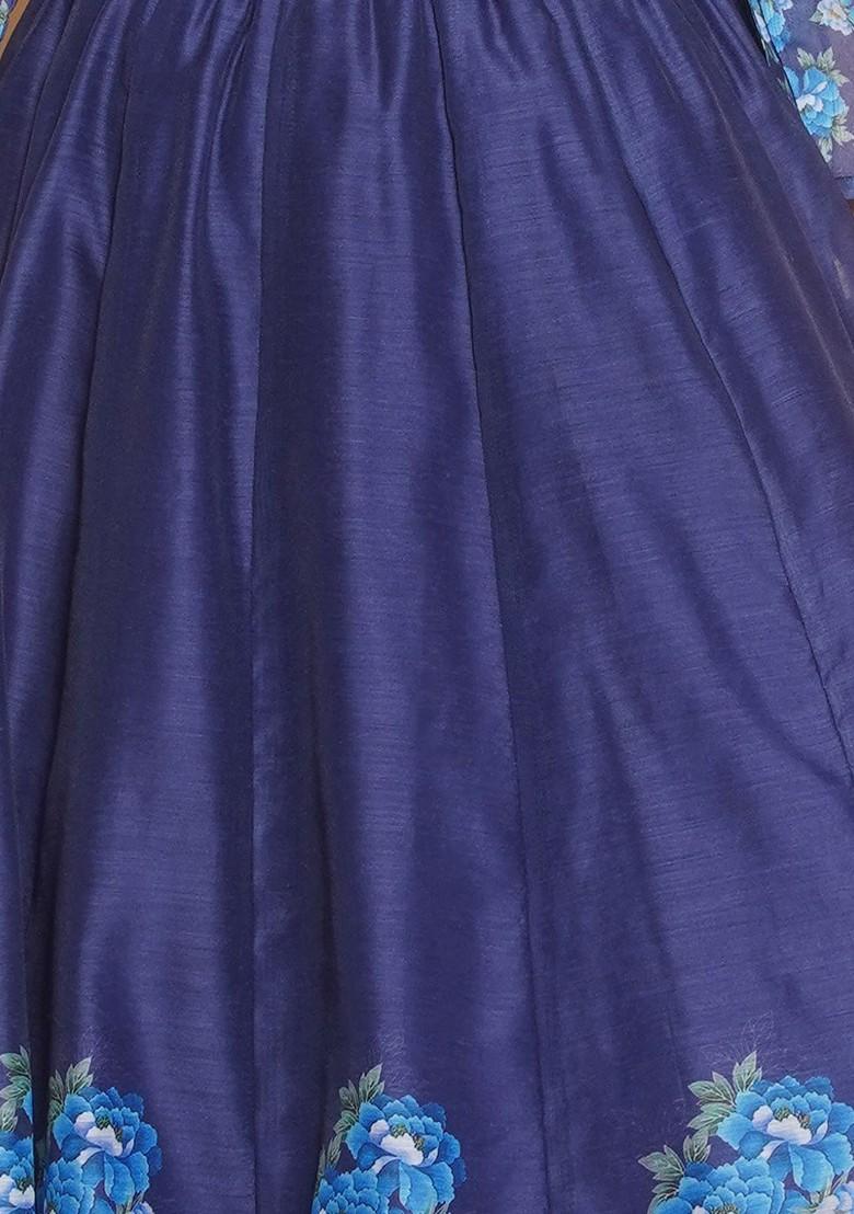Navy Blue Girls Printed Ready To Wear Lehenga And Blouse