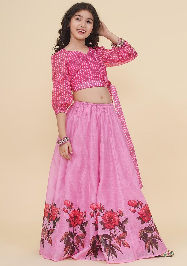 Pink Girls Printed Ready To Wear Lehenga And Blouse